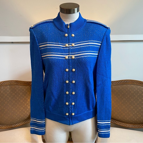 Vintage St. John Blue Santana Knit Women's Military-Style Jacket & Top Set, S/M
